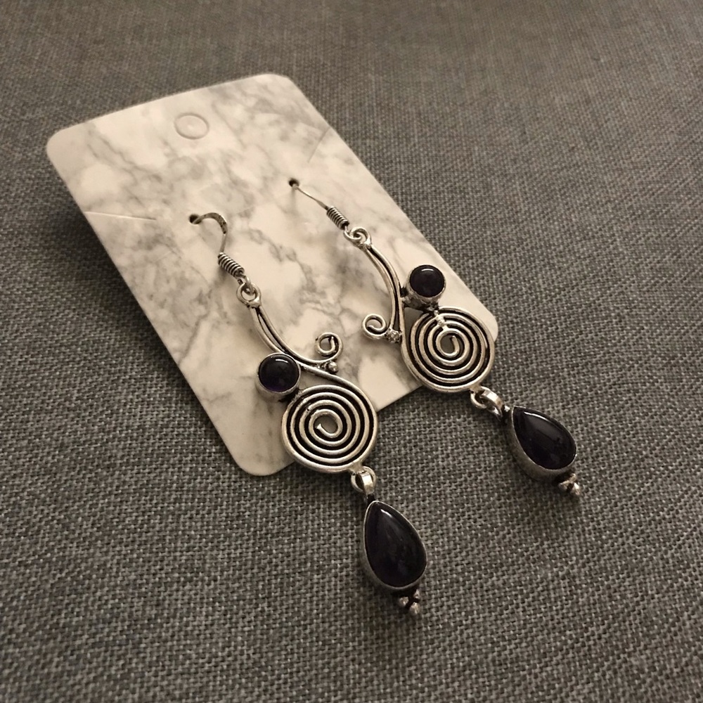 Sterling Silver and Amethyst Dangling Earrings - Picture 4 of 5